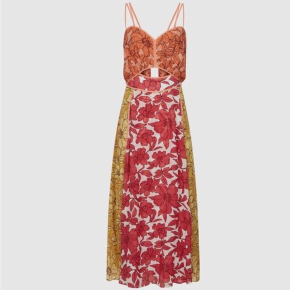 Reiss Isla Cut Out Dress - Size 6 - Floral Red Orange Yellow - Picture 7 of 10
